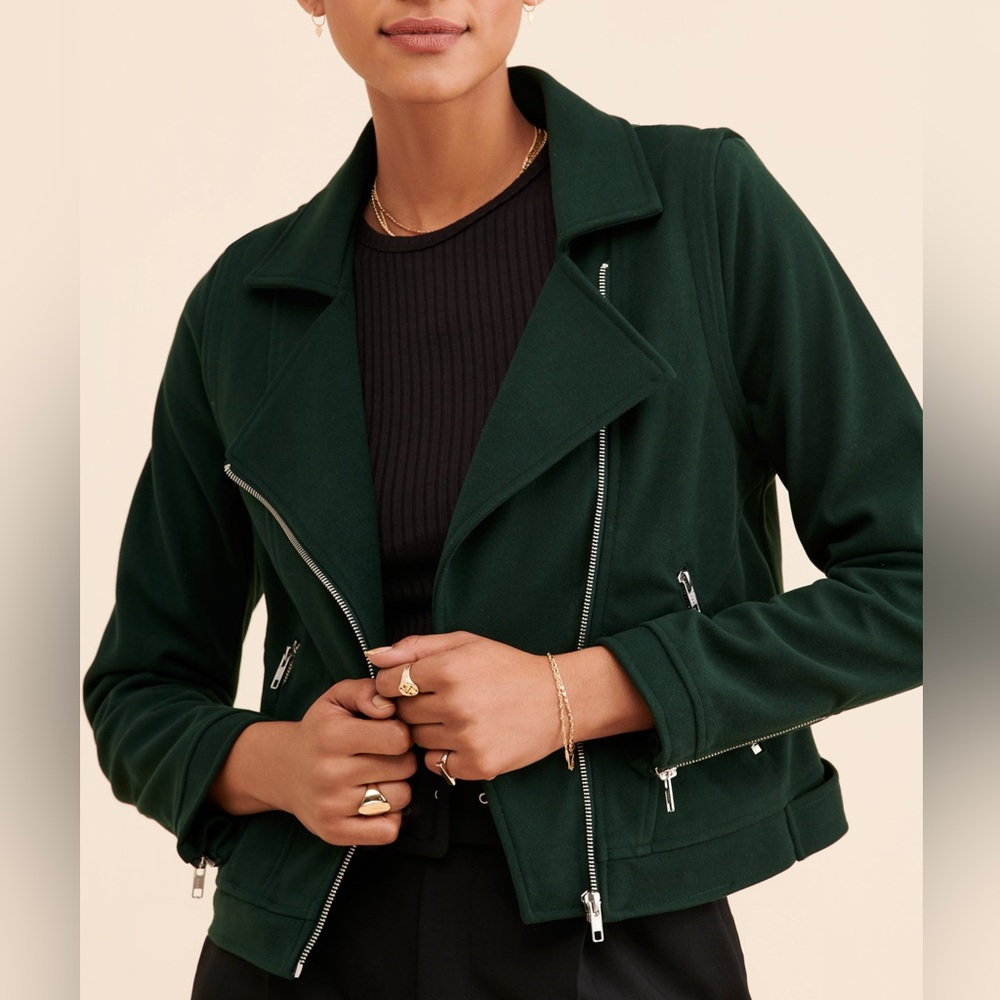 Orsay Suede Dark Green Biker Jacket, size S
